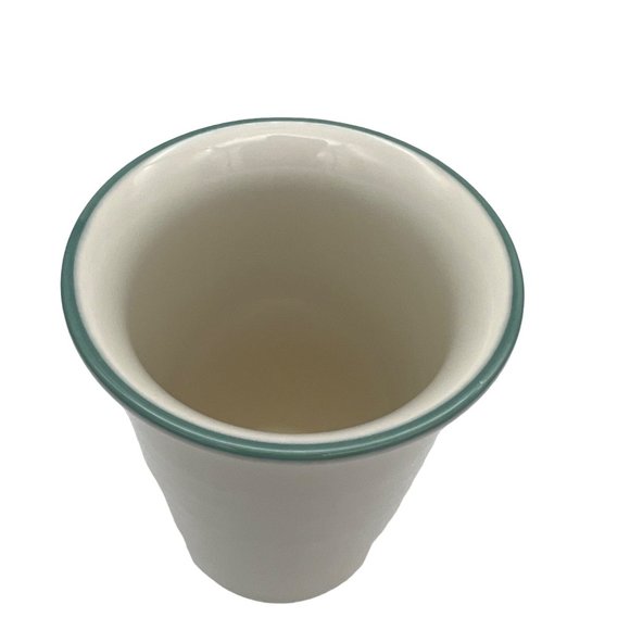 Pfaltzgraff Stoneware Juniper Utensil Holder / Flower Vase Green & Mauve Bands - Picture 2 of 5